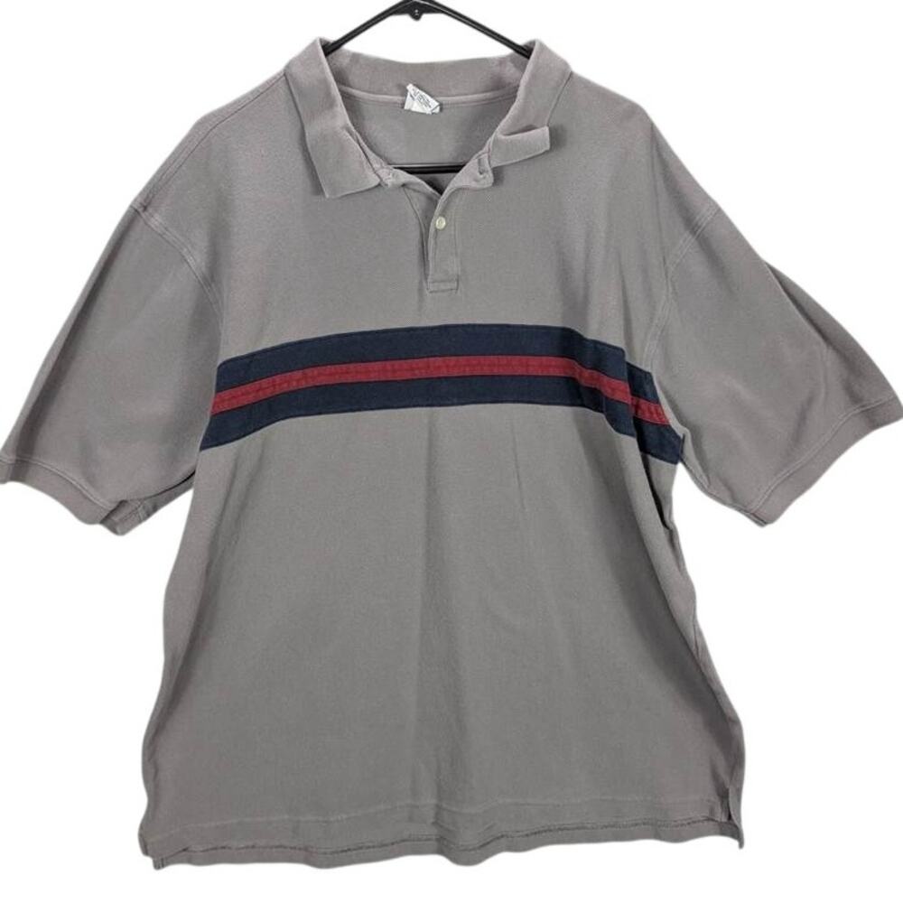 Vtg Old Navy Polo Shirt Mens XXL Gray Short Sleeve Cotton Chest Stripe Y2K Work